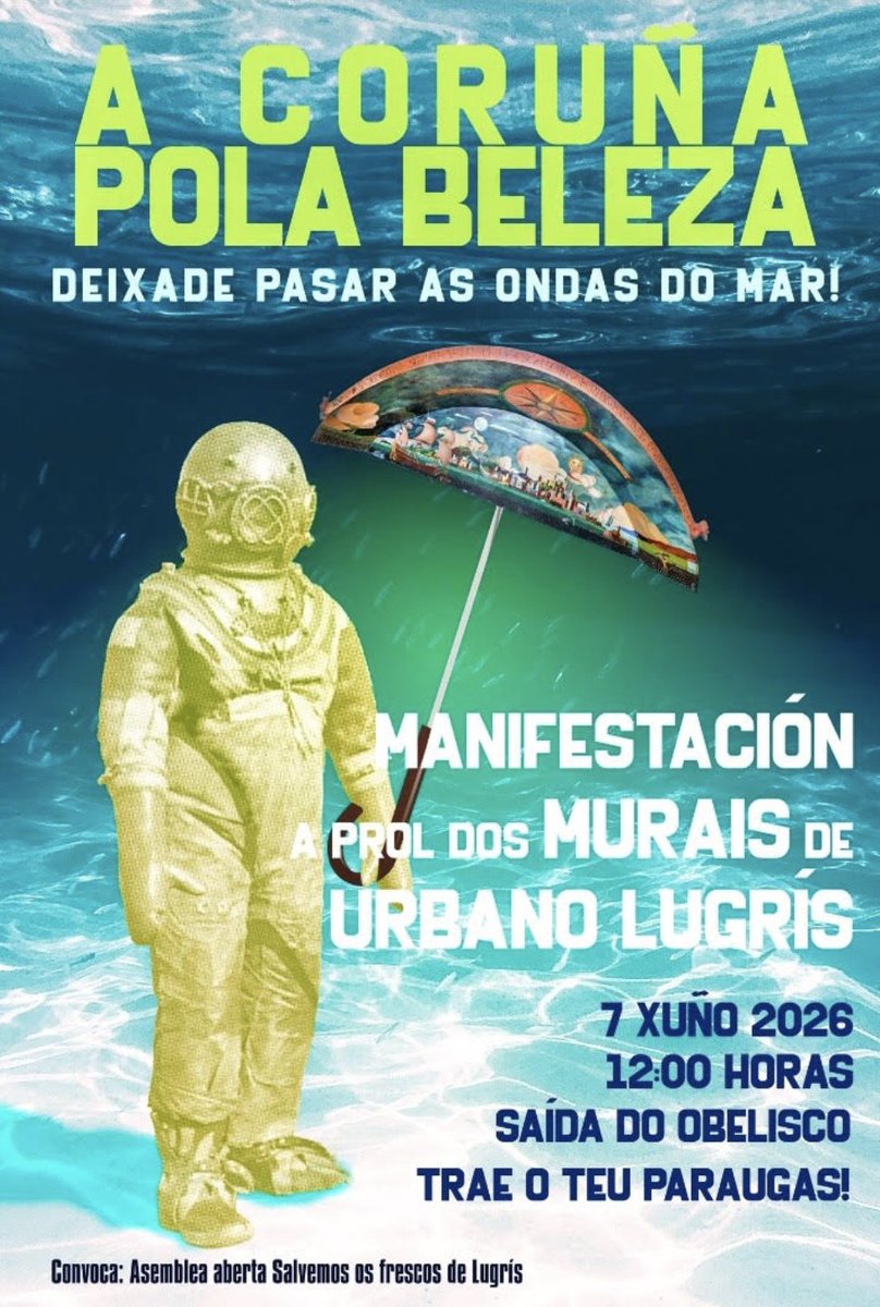 ACBoveda's tweet photo. Boa tarde! Compartimos convosco a convocatoria do próximo día 7 de xuño ás 12h na que sairemos á rúa defender un patrimonio da nosa cidade como son os murais de Lugrís. https://t.co/pZZJY8qmGo