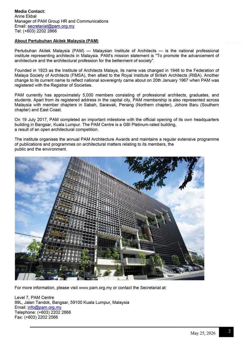 PAMarchitecture's tweet photo. PRESS RELEASE:
PAM SUPPORTS EXPANDED 'SIMEN RAHMAH' INITIATIVE; CALLS FOR COLLECTIVE ACTION AMIDST GLOBAL SUPPLY PRESSURES https://t.co/D4ETMiWnBo
