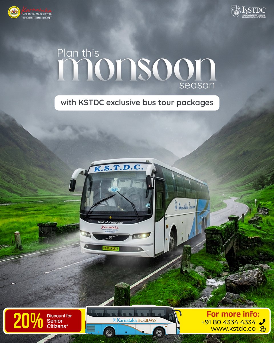kstdc's tweet photo. Monsoon made for travel
Explore Jog Falls, Hogenakkal, Shivanasamudra &amp; Talakadu with KSTDC bus tours perfect misty weekend getaways!

https://t.co/upMzETigck
📞 +91 80 4334 4334

#MonsoonTravel #KSTDC #JogFalls #Hogenakkal #TravelKarnataka #WeekendGetaway https://t.co/L3kdYlMCWi