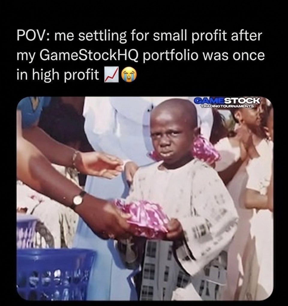 GameStock_app's tweet photo. POV: me settling for small profit after my GameStock portfolio was once in high profit 📈😭 https://t.co/HIaA8qnWX9