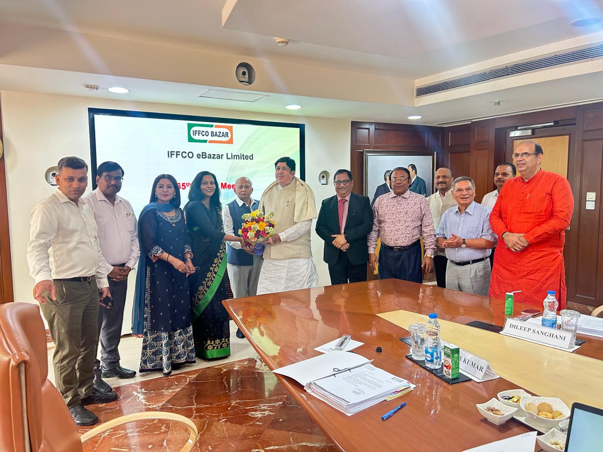IFFCOBAZAR's tweet photo. IFFCO Bazar extends heartfelt congratulations to Shri Dileep Sanghani Jee as Chairman of IFFCO Bazar.
All Board members felicitated and greeted him on this occasion.

#IFFCOBazar #DileepSanghani #ChairmanIFFCOBazar #Leadership #BoardMeeting #FarmerFirst #AgricultureIndia #CooperativeStrength #KrishiVikas #IndianAgriculture #LeadershipMoment