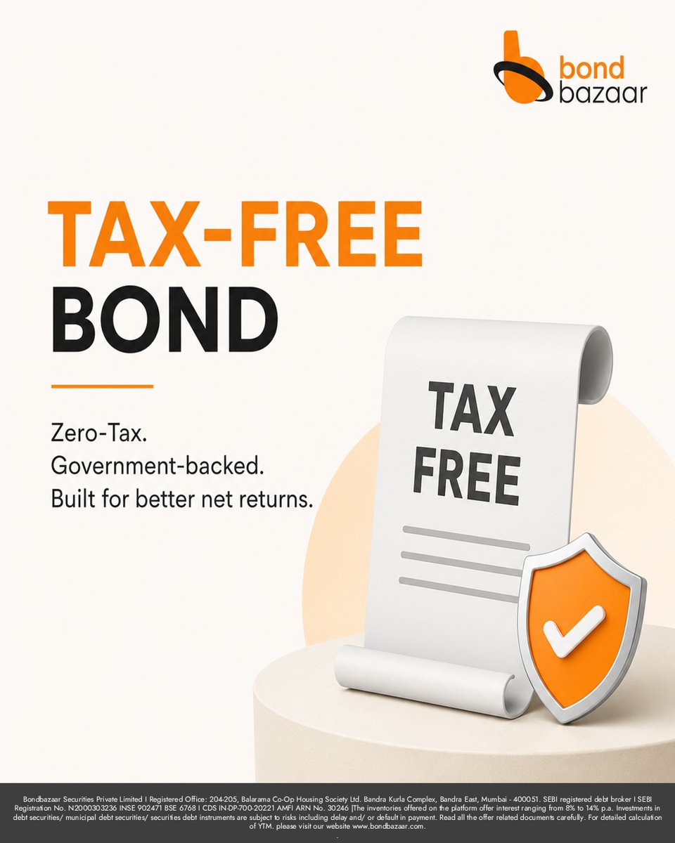 Bondbazaar_In's tweet photo. Tax-Free Bonds are fixed income instruments where the interest earned is exempt from tax, offering investors tax-efficient income opportunities.

#TaxFreeBonds #FixedIncome #BondInvesting #Bondbazaar https://t.co/F7IpYwYExc