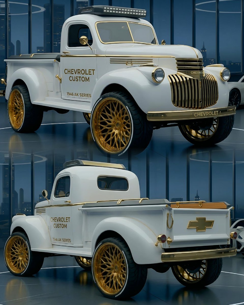 Jenniferffbb's tweet photo. The 1946 Chevrolet AK Series is one of those trucks that perfectly captures old school American soul 🇺🇸🔥

It’s not about speed or luxury… it’s about raw character, timeless design, and that pure mechanical feeling you just don’t get anymore.

The rounded front end, massive fenders, classic grille, and all-steel body make it look like something straight out of a vintage American movie ✨

Back then, trucks were built to work hard   and somehow that made them even cooler