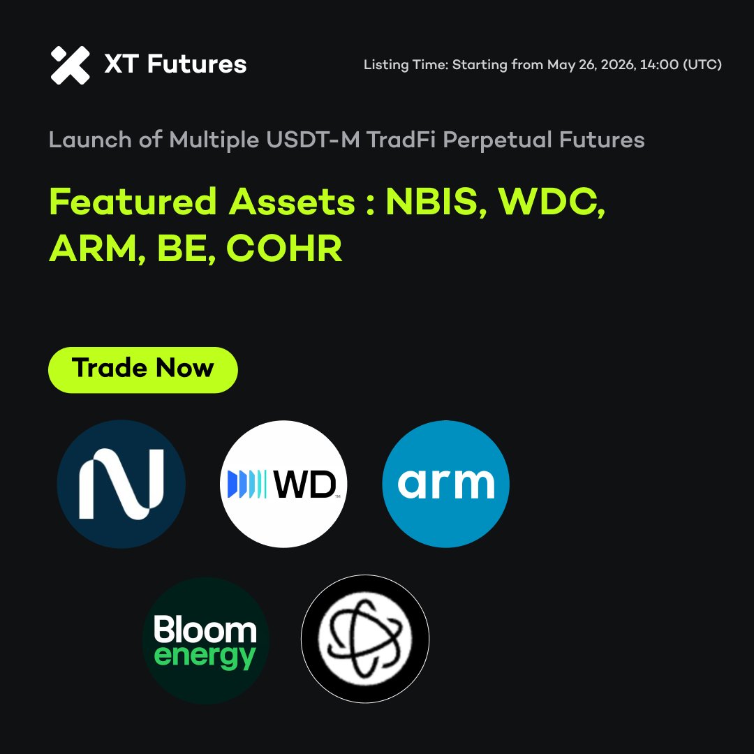 XTexchange's tweet photo. 🚀 #XTfutures New Listing Alert 🚀 #TradFi 

🔥 XT will list NBISUSDT (1-20X), WDCUSDT (1-20X), ARMUSDT (1-20X), BEUSDT (1-20X) &amp; COHRUSDT (1-20X) USDT-Margined Perpetual Futures on May 26, 2025.

Trade Now ⤵️
https://t.co/dNoI6wcR5s https://t.co/4Fqle0H5DE