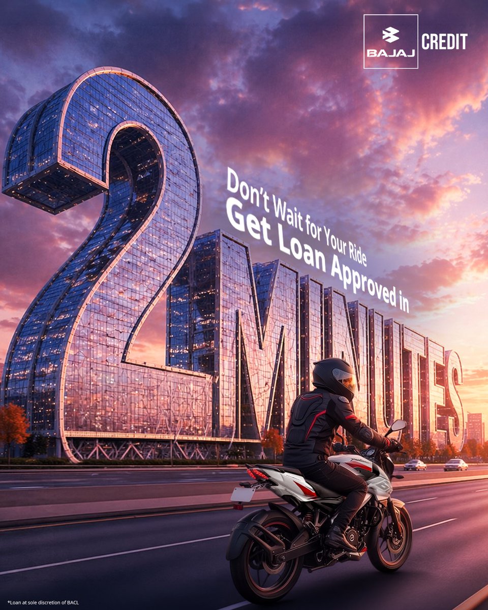 BajajAutoCredit's tweet photo. Fast enough to surprise you, smooth enough to trust 🏍️✨

[2-Minute Loan Approval, Instant Bike Loan, Bajaj Auto Credit Limited, Easy Financing, Two Wheeler Loan] 

#BajajAutoCredit #TwoWheelerLoan #LoanIn2Minutes #BikeLoan #EasyFinance https://t.co/1kLJ1dYjgq
