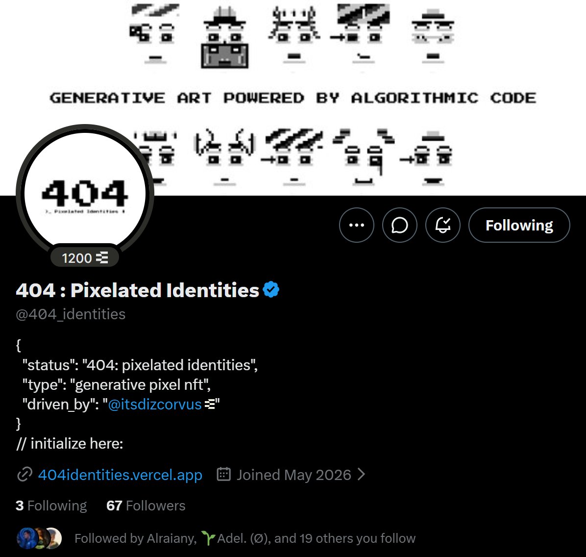 little_HED's tweet photo. Early Find #003 👀

@404_identities - free mint, 404 supply, ETH
Driven by @itsdizcorvus 

➜ 100% AI-agentic build (Claude + Gemini + DeepSeek)
➜ Generative p5.js art, not AI slop
➜ Proof-of-Work WL system (no raffles)

A free mint with a real thesis behind it ⛰️