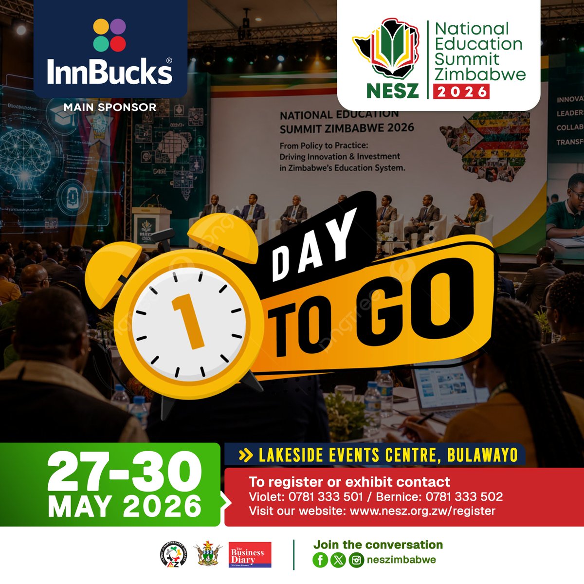 neszimbabwe's tweet photo. ⚠️ VENUE UPDATE — NESZ 2026

Now at: Lakeside Events Centre, 19A Woolandel, Bulawayo (14km peg, Plumtree Road, after Mbokodo Abattoirs).

📅 27–29 May 2026. All else unchanged.

📞 Edwin Chisubawo: 0776 005 772 / 0715 317 182

RT so everyone attending sees this 🙏

#NESZ2026 https://t.co/wgiH1adFCD