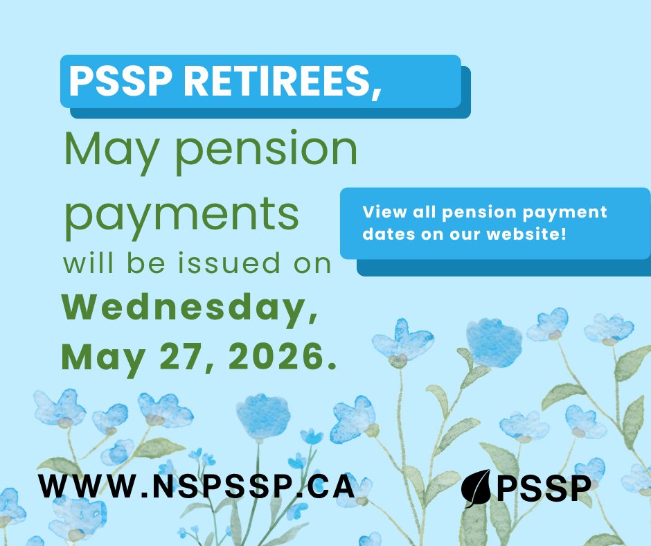 yourNSPSSP's tweet photo. PSSP retirees, May pension payments will be issued on Wednesday, May 27, 2026. View 
all pension payment dates on our website: https://t.co/anWPZSeD1J https://t.co/KYpH0bf860