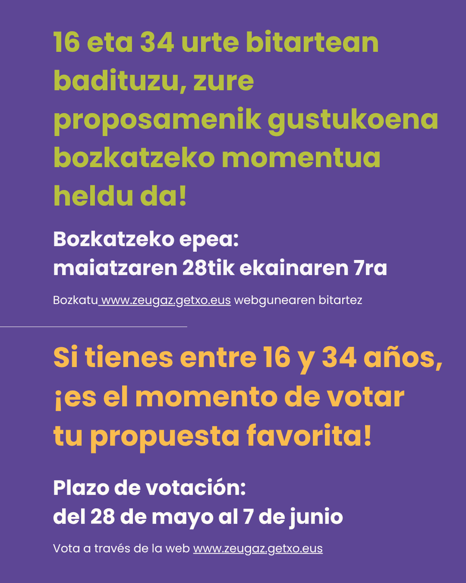 getxokultura's tweet photo. 👻GAU BELTZ GAZTEA 2026: SE PONE EN MARCHA LA FASE DE VOTACIÓN ESTE JUEVES
🗓️ Del 28 de mayo al 7 de junio la población joven de Getxo podrá votar los proyectos de la programación cultural de Gau Beltz Gaztea este año.
Vota aquí➡️ https://t.co/RpfDN9jNWt
#getxo #cultura 
(1/2) https://t.co/IQj2hJQwlo