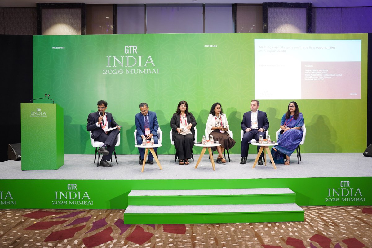 EximFinserve's tweet photo. Our Managing Director &amp; CEO, Ms. Hirva Mamtora, recently participated in a panel discussion at Global Trade Review (GTR) India – Trade and Export Finance Conference 2026, Mumbai, on evolving landscape of trade &amp; export finance amidst rising global trade and economic headwinds. https://t.co/kf8R53b7SO