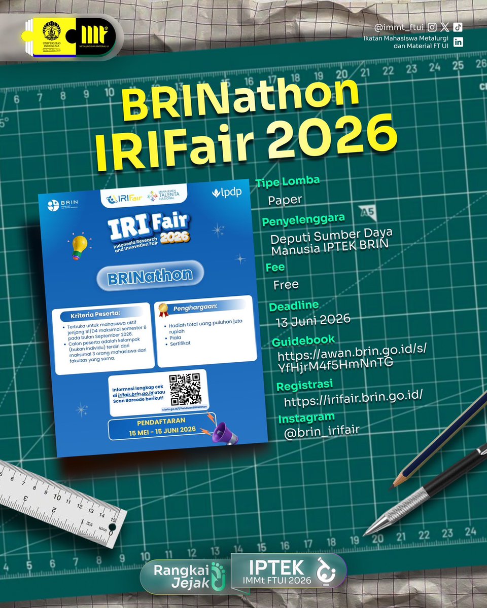 immt_ftui's tweet photo. [ Update Info Lomba IMMt Development Hub]

Pagi Metal!

Udah 2026, tapi masih bingung cari informasi lomba.

Tenang aja, disini IMMt Development Hub hadir untuk memberikan informasi perlombaan ter-update se-FTUI. Jangan lupa slide sampai akhir ya!! https://t.co/OyIV2xC1NT