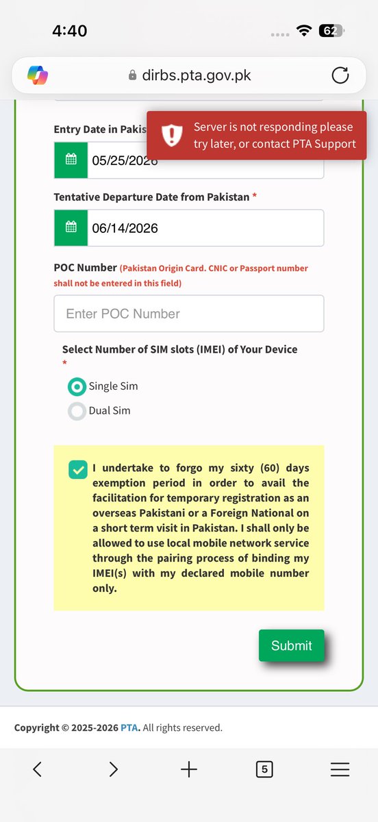 IQTauheed's tweet photo. @PTAofficialpk hello team i am trying to register my phone temporarily but from the morning your site show system error. Please help in this regard. See below error msg for information https://t.co/5yeb7bIAMX