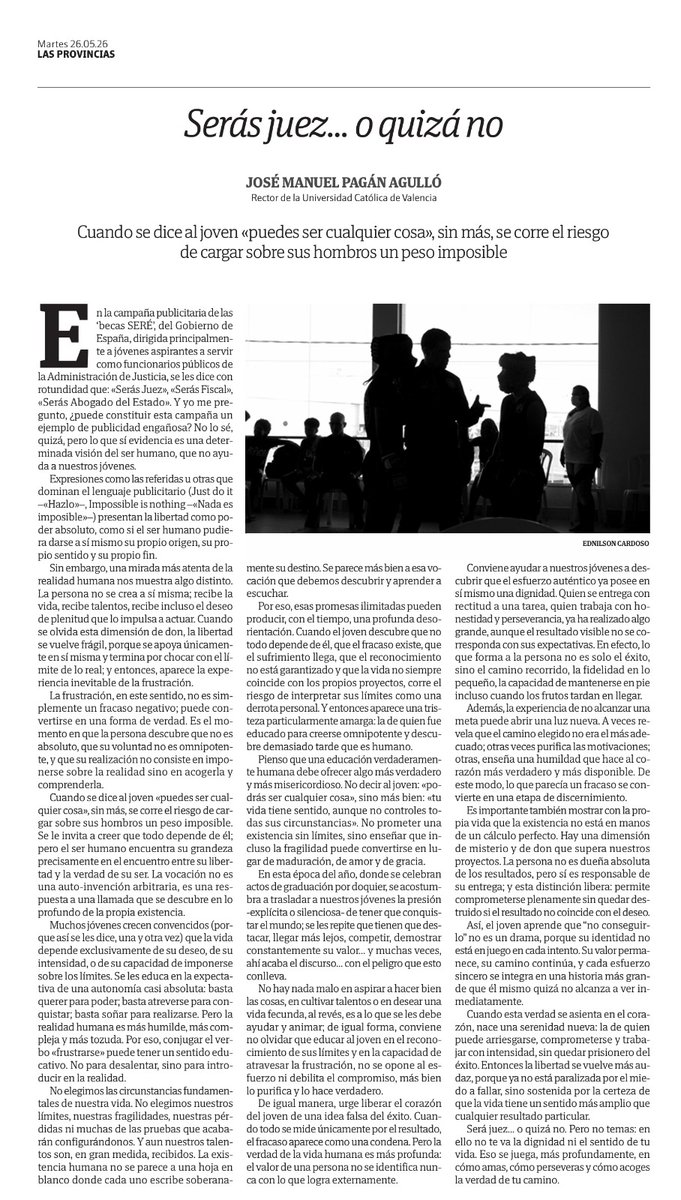 JoseMPaganAg's tweet photo. “Serás Juez”, “Serás Fiscal”, “Serás Abogado del Estado”,… o quizá no. Una reflexión acerca de la campaña del Gobierno de España que presenta la libertad como poder absoluto, como si el ser humano pudiera darse a sí mismo su propio origen, su propio sentido y su  propio fin. https://t.co/UpsONyN8S6