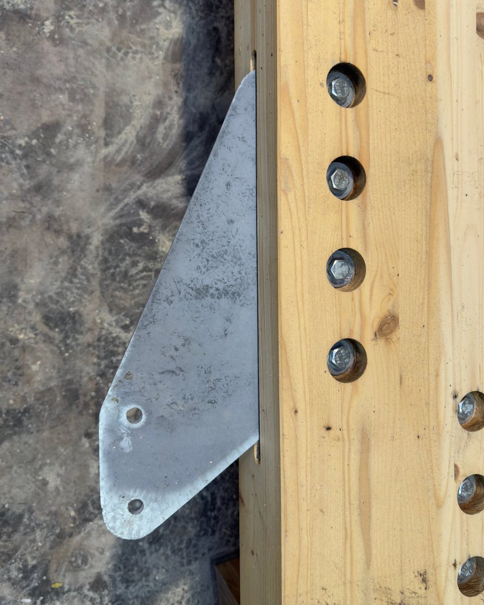 BucklandTimber's tweet photo. A closer look at some of the connection detailing from a Marquee project. Steel plates, concealed fixings and precision-machined #timber components all prepared in the workshop. Read more on connection types and where they work best here: https://t.co/ota7GjzRcZ https://t.co/i0nwc49B5U