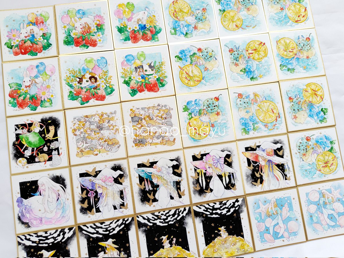 豆色紙(75×75mm)/ホワイトワトソン/透明水彩 こんなにどれも可愛いのに