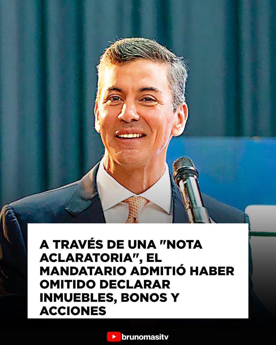 brunomasitv's tweet photo. En pleno examen de correspondencia, el presidente Santiago Peña alteró sus declaraciones juradas ante la Contraloría (CGR) para incluir bienes que inicialmente había omitido.

Entre los puntos más llamativos del proceso se encuentran:
 Ajustes de último minuto: A pocas semanas de que la CGR enviara su dictamen a la Fiscalía, el mandatario presentó una “nota aclaratoria” para justificar la omisión de inmuebles en Villa Hayes, bonos corporativos y acciones en empresas.

 La mansión de San Ber: Peña ajustó cifras de su residencia veraniega para hacerlas coincidir con un contrato firmado con una constructora proveedora del Estado, vinculada al suegro de su hermano.

 Errores de cálculo: El presidente admitió errores contables graves, como confundir divisas en saldos bancarios y ocultar ingresos extraordinarios percibidos tras asumir el cargo.

La Contraloría aceptó estos retoques y dictaminó que el patrimonio de Peña es “correspondiente”, ignorando las omisiones confesadas y sin actualizar los registros públicos del portal oficial.