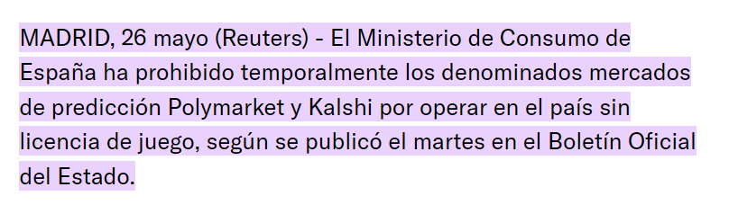 criptomussama's tweet photo. Es indignante lo que hace España prohibiendo Polymarket y Kalshi

Dicen que es para proteger al consumidor y los menores, pero lo único que quieren es regularlo para pillar cacho de una plataforma que mueve millones de dólares todos los días

No les gusta la descentralización y el poco control

Eso si, una vez que lo regulen, les obliguen a tener licencia y se lleven su parte del pastel ya estará protegido el consumidor y el menor😂

España es un país donde niños anuncian la lotería de navidad como si fuese algo divertido y no promoviese la ludopatía, de gente que se gasta miles de euros al año con la esperanza de salir de la rueda y el gobierno se forra a impuestos con la lotería y su ilusión

También hay Coderes, sitios de apuestas y casinos enfrente de colegios en cada esquina de la ciudad y 1 Tragaperra en cada bar

Pero comprarle a otro usuario una acción de que Perro Sanxe se va en 2026 está mal, es un delito y hay que proteger al menor

¿Es para indignarse amigos?