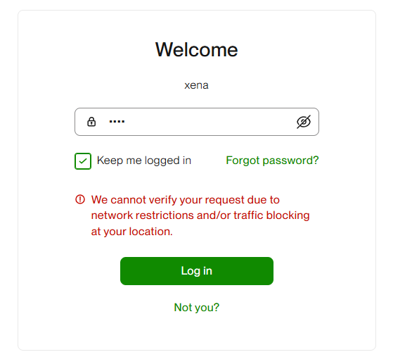 Atolspert's tweet photo. @Upwork @bennyturner_ Hi, I’m trying to submit an appeal form for my deactivated account, but I keep receiving this error message: “We cannot verify your request due to network restrictions and/or traffic blocking at your location.” I’ve tried multiple times but still cannot access the form. https://t.co/zyvMSZ2CZA