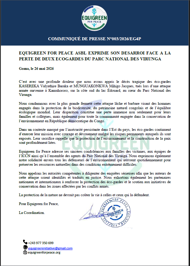 equigreen's tweet photo. #EquigreenforPeace exprime son désarroi faca à la perte de deux écogardes du Parc National des Virunga.
#Conservation #DroitsHumains https://t.co/p3BDKCSrkX