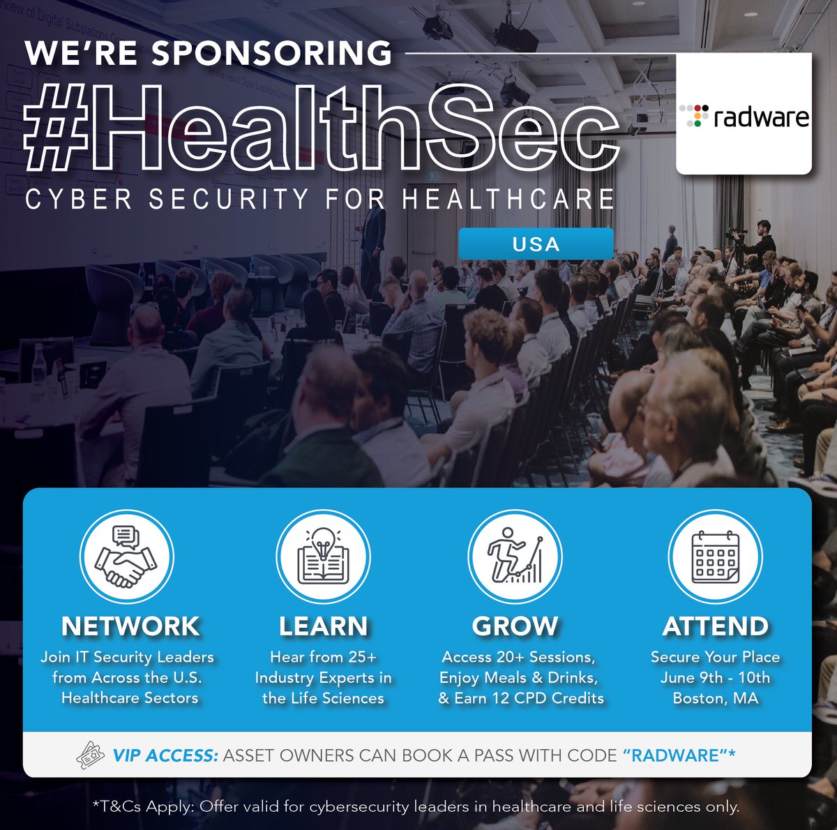 radware's tweet photo. Healthcare attackers are automating faster. Defenders need to rethink trust, traffic, and resilience.  Join us at  HealthSec Boston and hear from Chip Witt on June 9 at 11 AM.

Use code RADWARE for a complimentary pass https://t.co/80HlgV4SOX

 #HealthSec #HealthcareSecurity https://t.co/7bJPE1xBzj