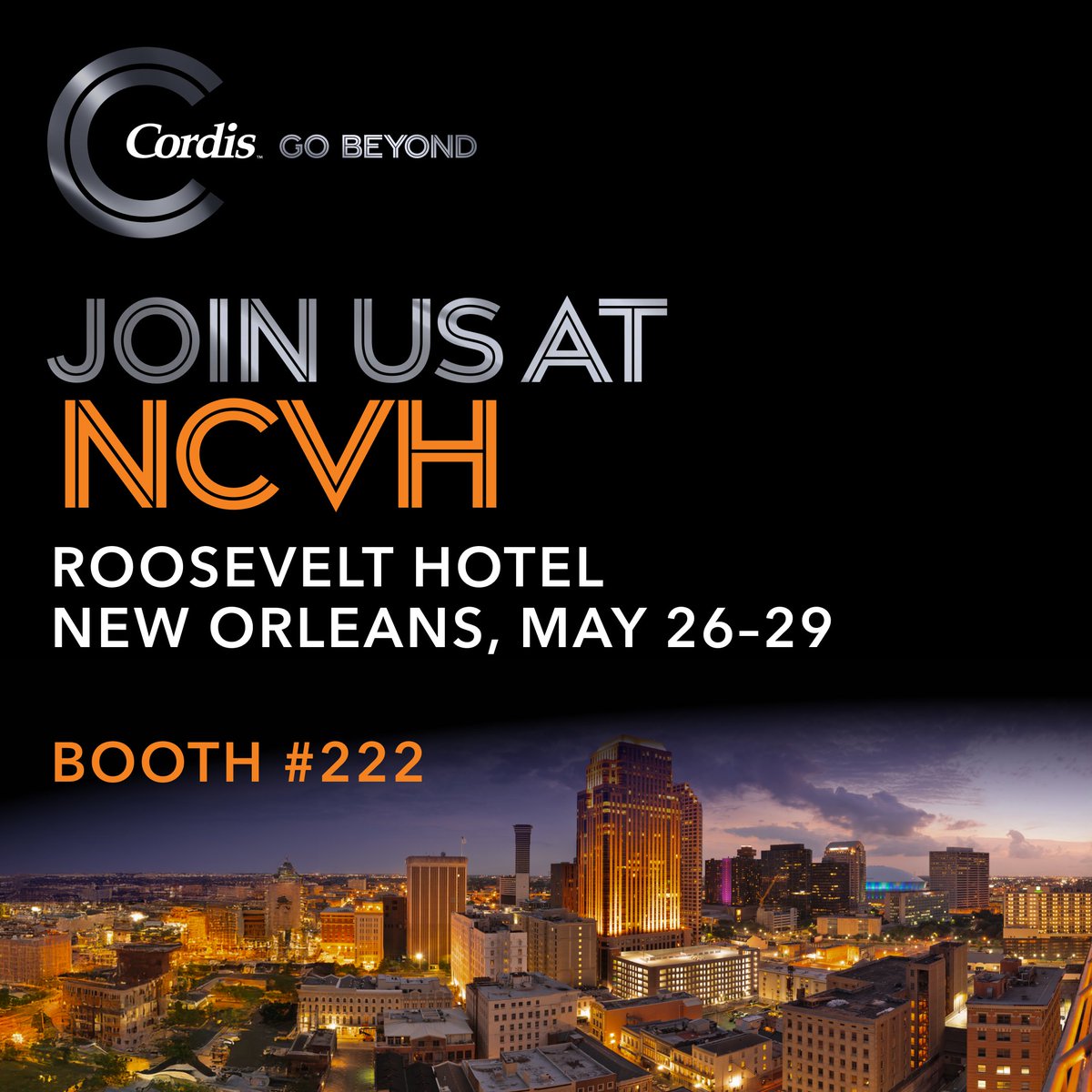 cordis's tweet photo. #Cordis is at #NCVH in New Orleans this week!

Stop by booth #222 to meet the team and learn how MYNX CONTROL® Vascular Care Device supports procedural excellence and patient care.

See where to connect with us next: https://t.co/zjJLOvIUgf

#CordisGoBeyond #EndovascularCare https://t.co/4GoAKtTgXg
