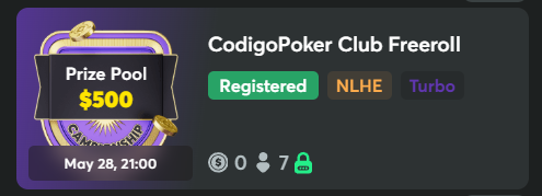 CodigoPoker's tweet photo. $500 Freeroll + Sorteo de bonos

¡Ya están abiertos los registros para el freeroll de esta semana en BCPoker! 📢

Esta es la última fecha de la Liga de este mes. Quedando en el top 10 de este torneo, podés sumar puntos en la liga y ganar premios adicionales.

Pass: en la web de CodigoPoker Club.

Sorteo de 10 bonos*

1⃣ RT + ♥️
2⃣ Mencioná a un amigo que aún no forme parte de la liga.
3⃣ Comentá tu UID de BCPoker.
