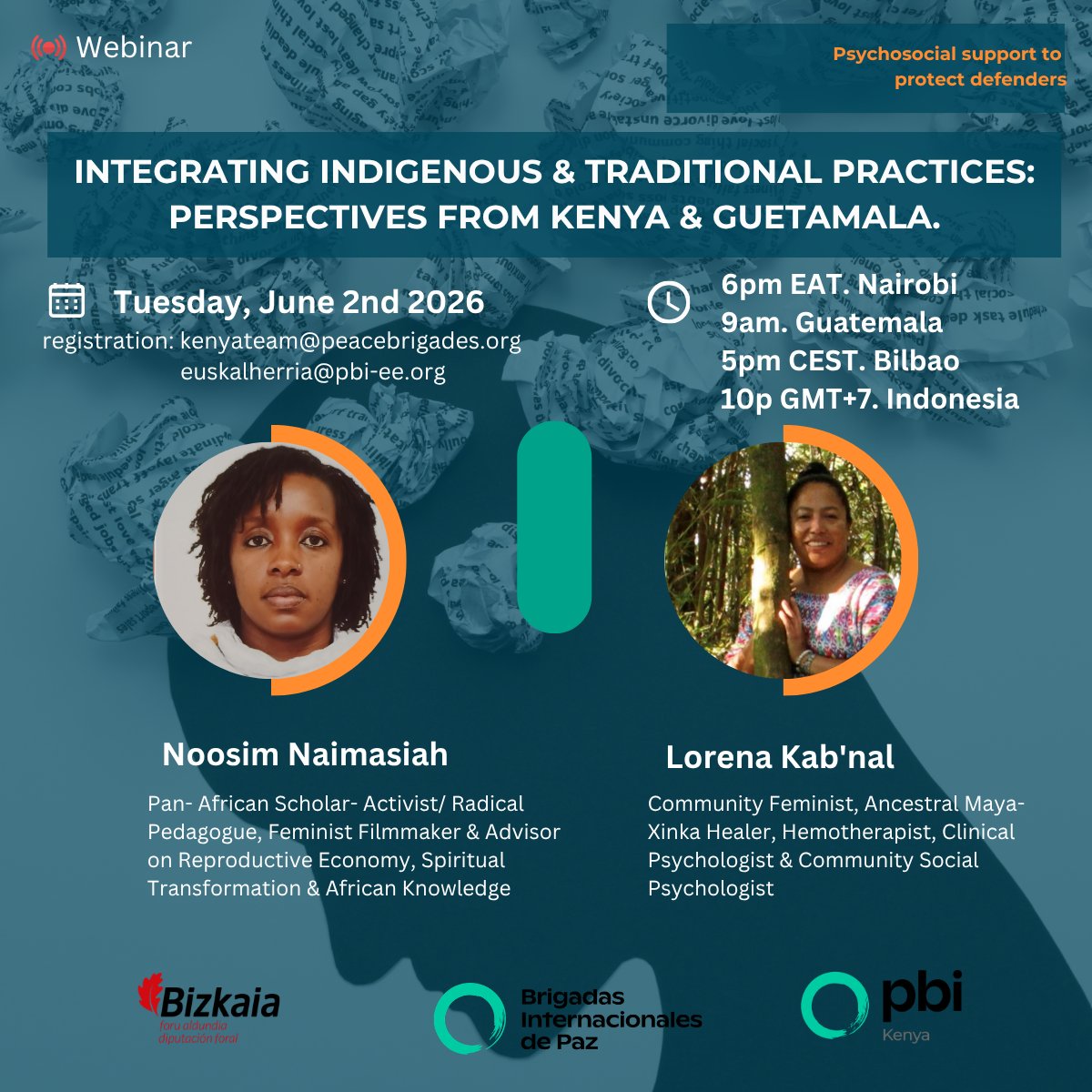 pbikenya's tweet photo. 🛡️Join us for 3 webinars on holistic human rights protection, covering indigenous practices, psychosocial support &amp; intersectionality.
📅 2nd June | 10th June | 21st June 2026, all at 6PM EAT
🇬🇧 English: kenyateam@peacebrigades.org🇪🇸 Spanish: euskalherria@pbi-ee.org
Register now! https://t.co/GpSidPHmw2