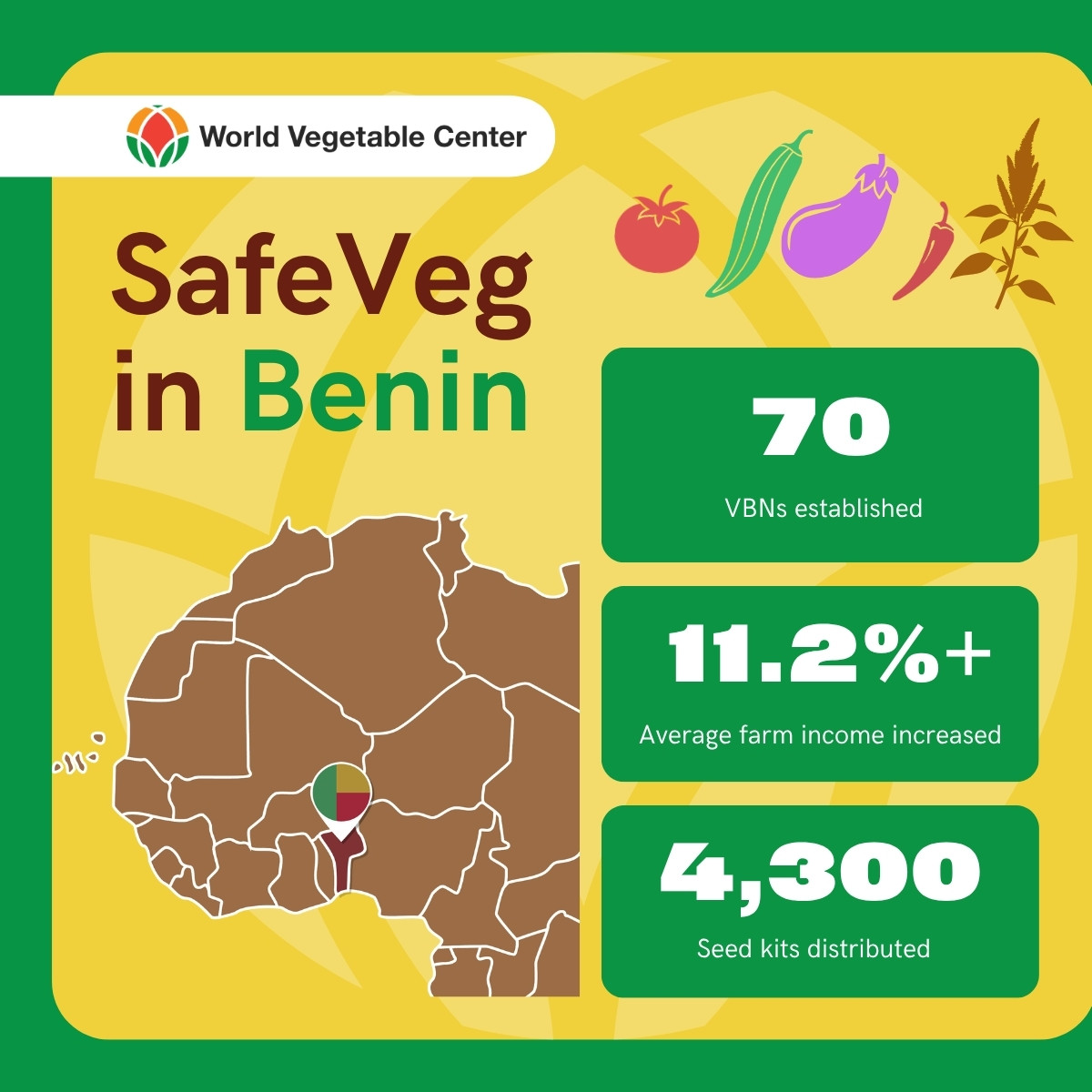 WorldVegCenter's tweet photo. 🌍Real incomes. Real businesses. Real impact.

Through SafeVeg, vegetable producers in Benin, Burkina Faso, and Mali have increased production and are earning more. Vegetables really mean business!

#SafeVeg #WorldVeg #FoodSecurity #WestAfrica #SustainableAgriculture https://t.co/FGHkJO6vj1