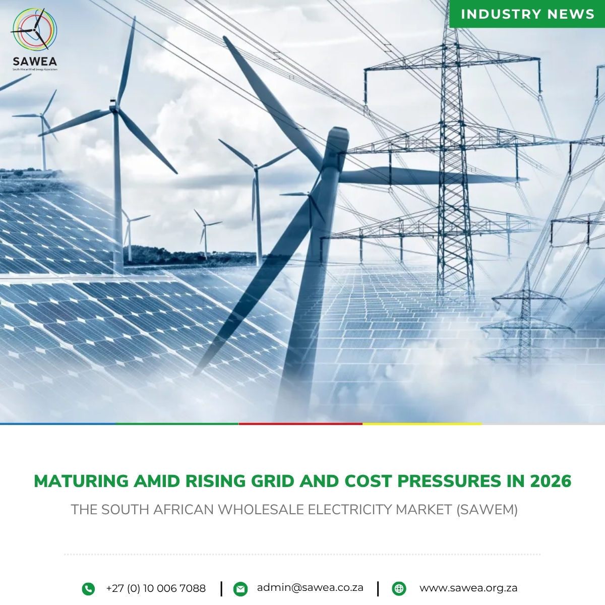 _sawea's tweet photo. Renewable Energy Market Matures as Grid and Cost Pressures Rise in 2026

South Africa’s renewable energy sector is evolving rapidly. While strong wind and solar resources remain essential, grid access, transmission capacity and market reforms are increasingly shaping investment and project development.

As wheeling frameworks expand and preparations for SAWEM continue, new opportunities are emerging for renewable energy procurement. However, grid constraints, transmission limitations and rising costs remain key challenges.

The future of the sector will depend on expanding transmission infrastructure, unlocking grid capacity and enabling efficient market mechanisms.

Read the full article below: https://t.co/BFEJs7cIca

#SAWEA #LeadingWithWind #WindEnergyAdvocacy #IndustryNews