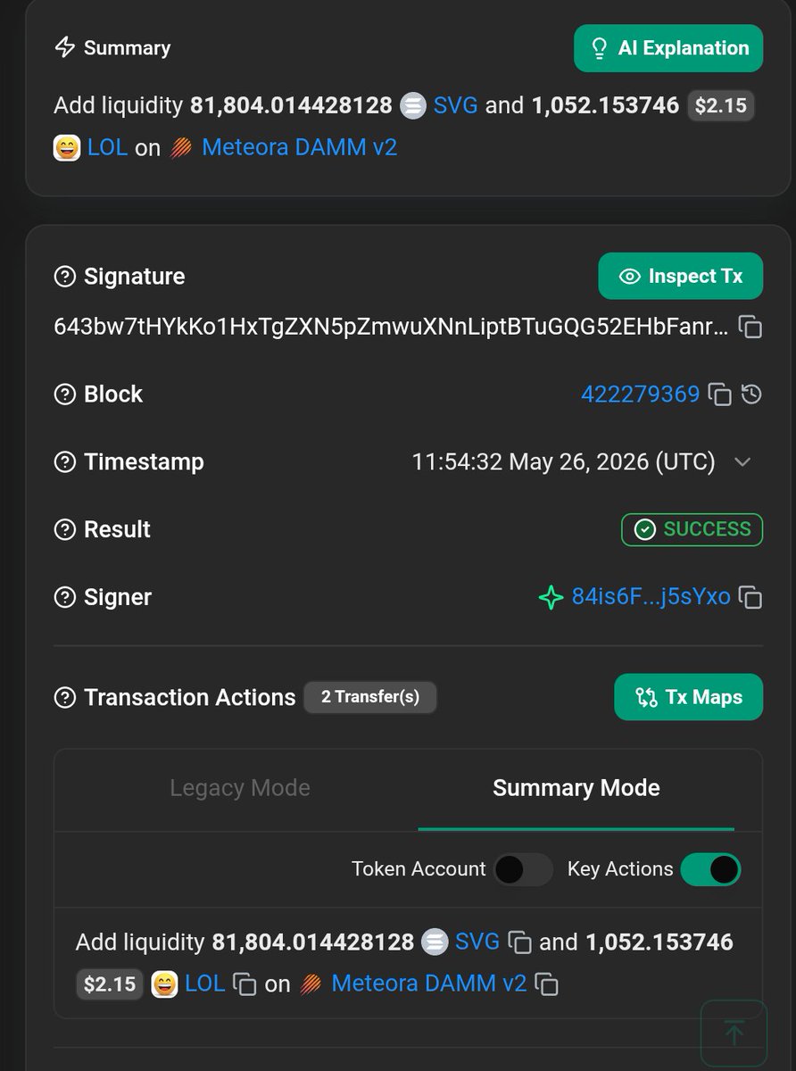 ArbitrageSVG's tweet photo. $SVG / $LOL pair update! 💱

The core team has added an additional 81,804 SVG ($2.15) and 1,052 LOL ($2.15) in liquidity to the SVG / LOL pair on Meteora DAMM v2! 🔐

➡️ https://t.co/J1KrLsSNTW https://t.co/uU0Mjwdssw
