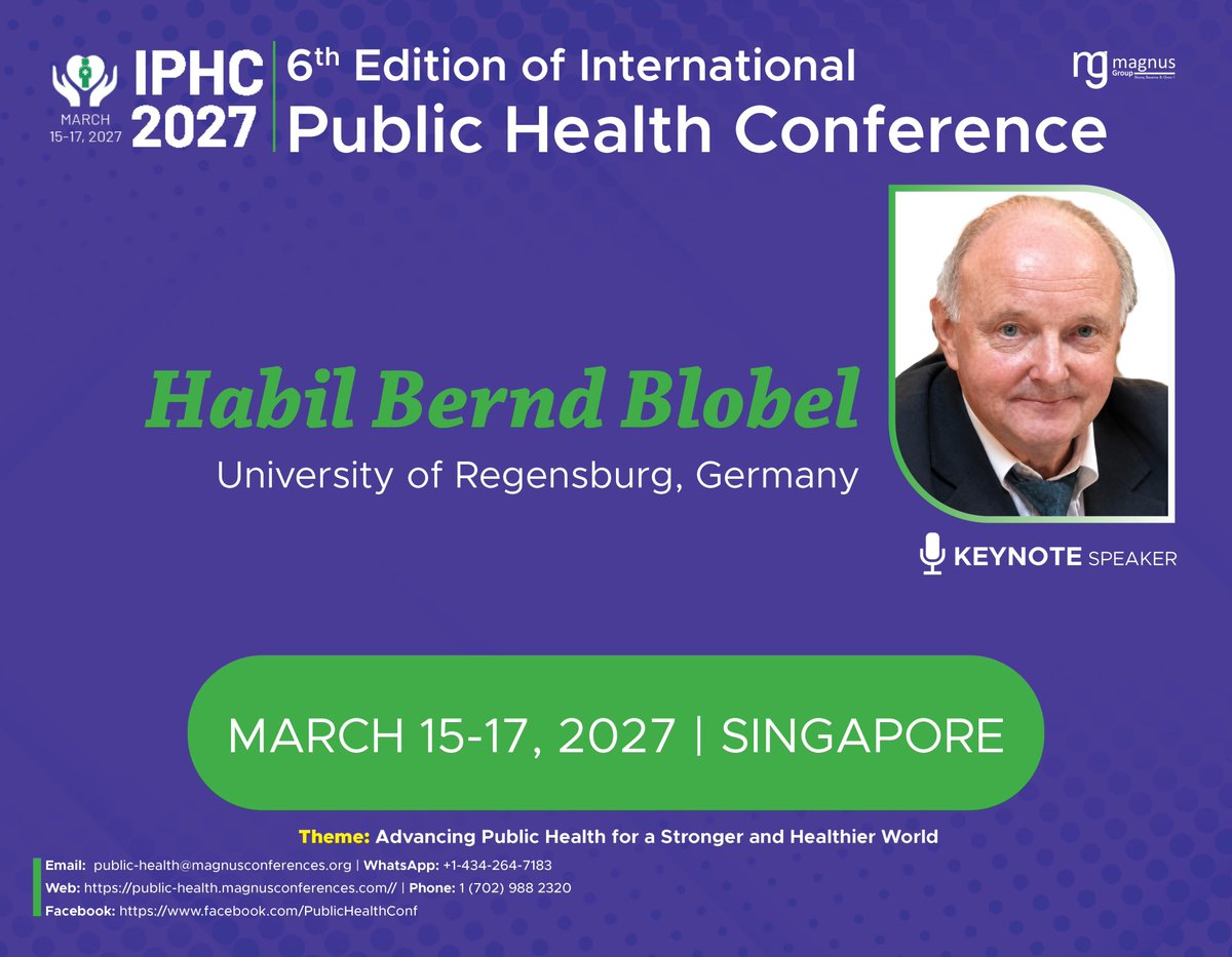 IPHC_Conference's tweet photo. 🚨 Keynote Alert!
Proud to welcome Bernd Blobel (University of Regensburg) to @IPHC_Conference!
📅 Mar 15–17 | 📍 Singapore | Organized by @magnus_group
🔬 Research. 💡 Innovation. 🌍 Impact.
Register today 👉 https://t.co/G7hac86XkY
#PublicHealthConference #PublicHealthEvents https://t.co/CTcsyrYk7V