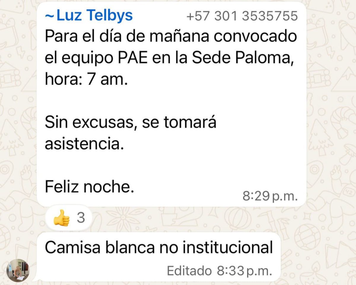 NormaVeraSa's tweet photo. Señor alcalde  @CarlosPinedoC , señora Secretaria  de educación, como defensora de DD HH he recibido denuncias de presunto  constreñimiento contra Constratistas de  
La Secreatria de educación y del Pae para votar por @PalomaValenciaL por parte de una Funciinaria de recursos humanos.
Exigiendo asistencia a reuniones una hoy en el colegio Bolivariano, cambiar fotos de wha sap por el de la candidata, “obligaciones de cumplimento”
Candidata @PalomaValenciaL que piensa de esto ?