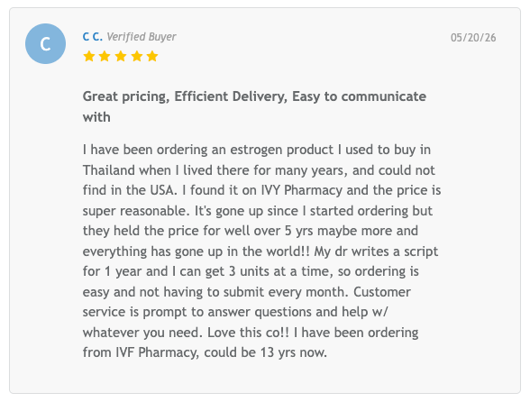 IVFPharmacy's tweet photo. When people discover they can safely import fertility and hormone medications to the US to save money, their biggest fear is usually: “Is this a legitimate company I can trust long-term?” Well, meet C.C.—a verified patient who has been trusting us for nearly 13 years. 👇 (1/4) https://t.co/jCZrz7JkkF
