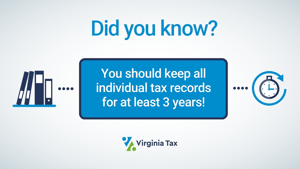 VaTax's tweet photo. Wondering if you should keep records from filing your taxes this year? You should keep your tax records for at least 3 years. More info: https://t.co/A3hfWMzTzl https://t.co/LL2MzWljE5