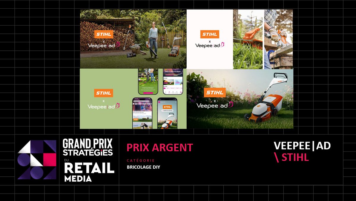 Strategies's tweet photo. GP Stratégies du Retail Media 2026 – Catégorie Bricolage diy : un ARGENT pour #STIHL et #Veepee|ad pour la réalisation « STIHL x Veepee|ad : Structurer la performance au rythme des saisons ». Bravo à eux !
#gpstrat https://t.co/AJqDtcZEOr