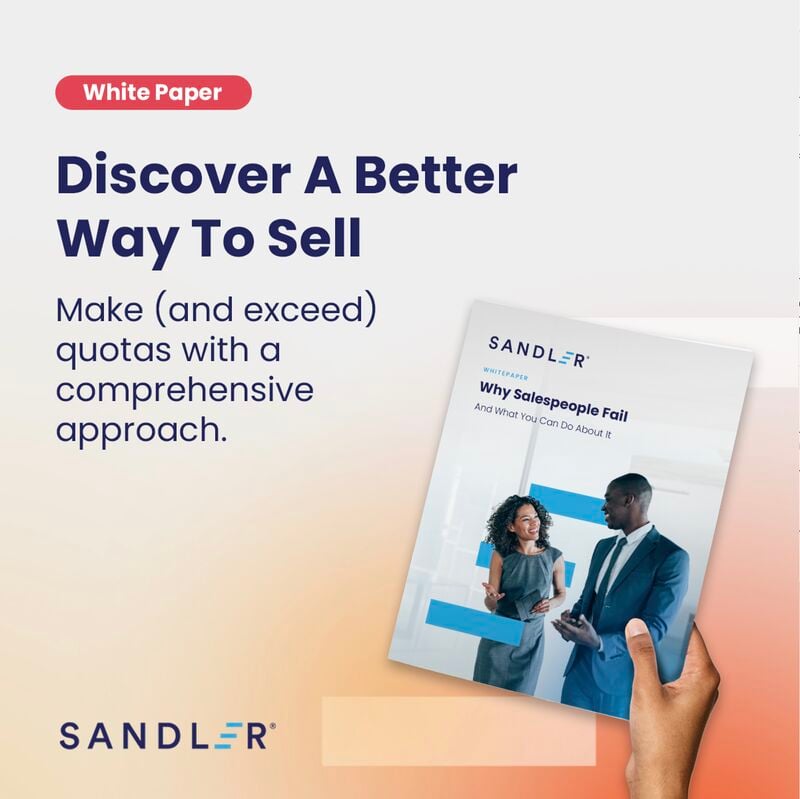 TrustPointTX's tweet photo. People don’t go into sales to be “average”. And yet, 57% of all salespeople miss their quotas. 📉 Why?

“Why Salespeople Fail” provides a clear-eyed look at what really holds salespeople back – and what you can do about it.

🔗 https://t.co/G4TQ0SzZt4

#TrustPointTX #SandlerTX https://t.co/9qfaMXp8jb