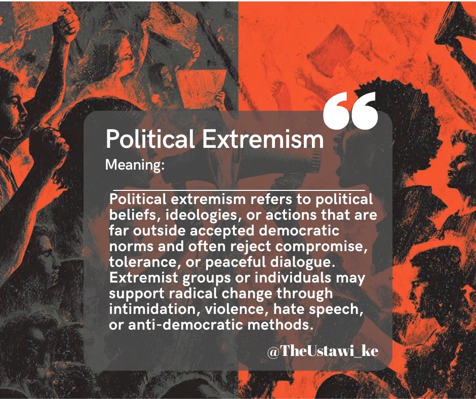 TheUstawi_ke's tweet photo. Political extremism begins where dialogue ends.

When frustration, division, and intolerance replace peaceful engagement, democracy and social cohesion are put at risk. Understanding the warning signs is the first step toward building a more inclusive and peaceful society. https://t.co/hLBUlzv4JJ