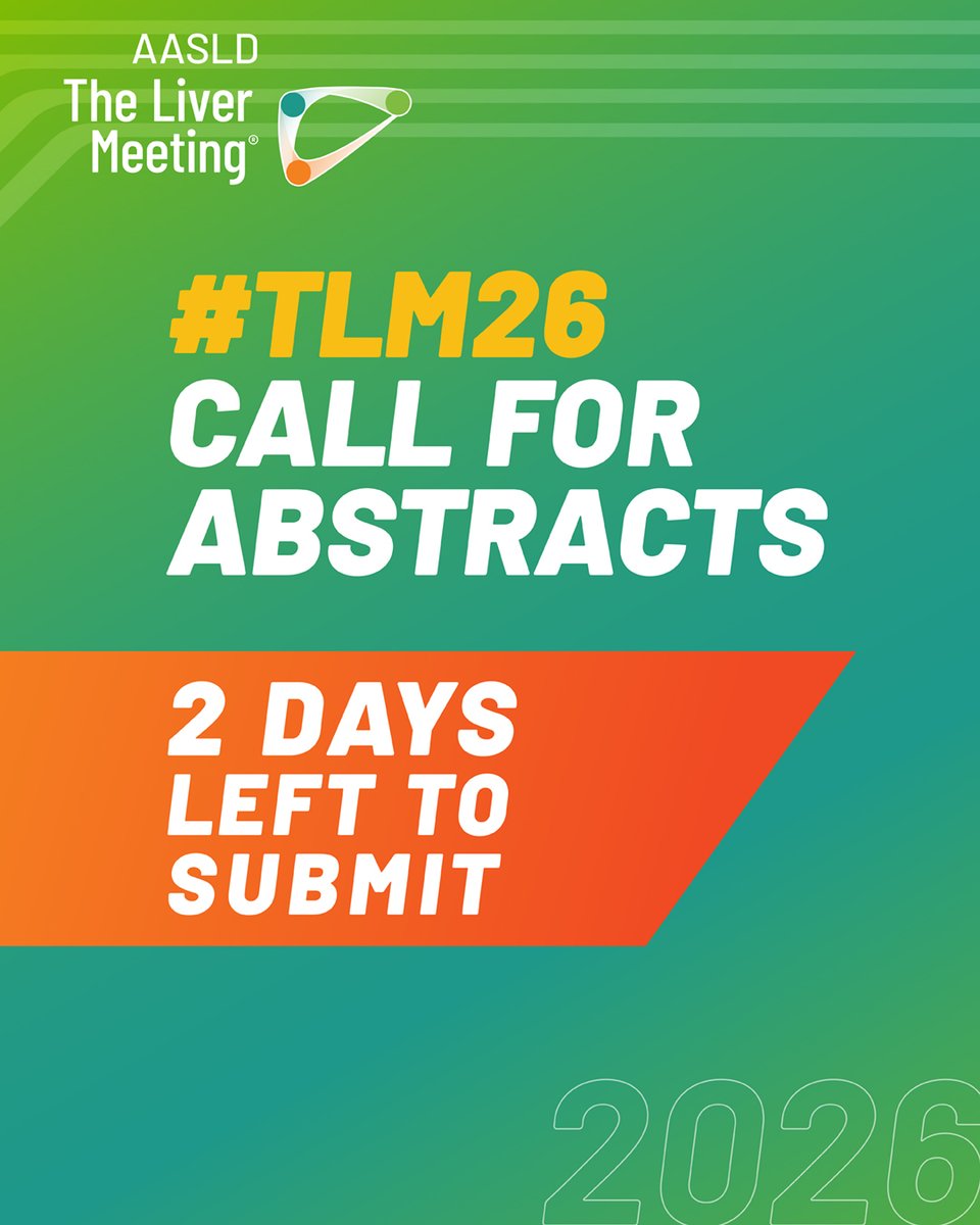 AASLDtweets's tweet photo. ⏳You have TWO DAYS left to help shape the future of liver health! With 24 available abstract categories, including #HCC, #ALD, #MASLD, and #MASH, there is an opportunity waiting for you.

📝Submit your groundbreaking abstract today: https://t.co/dsoMD9mf8Y https://t.co/vPMoARCA2p