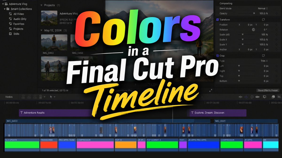 RichardTaylorTV's tweet photo. Adding Color to a Final Cut Pro Timeline.
https://t.co/ZCZcXU5l98
#PostChat
Final Cut Pro
FCPX
#FCPX
#FinalCutPro
@Apple
FCP
Video Editing
Apple Creator Studio
FCP Creative Summit https://t.co/j1XSuEFWU9