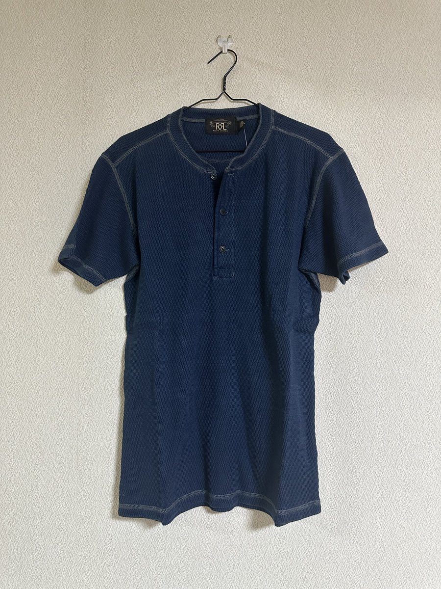 RRLのワッフルニットショートスリーブヘンリーネックシャツ🟦 ヘンリー