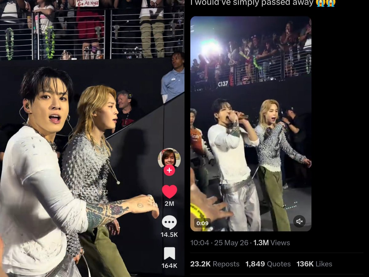 dailyjkpraise's tweet photo. This fancam of Jungkook at BTS concert in Las Vegas went extremely viral on multiple platforms and in the last 24 hours gained 

Tiktok 
- 2M likes
- 8.5M views 

Twitter
- 137k likes
- 1M+ views https://t.co/YhwNoqp82D