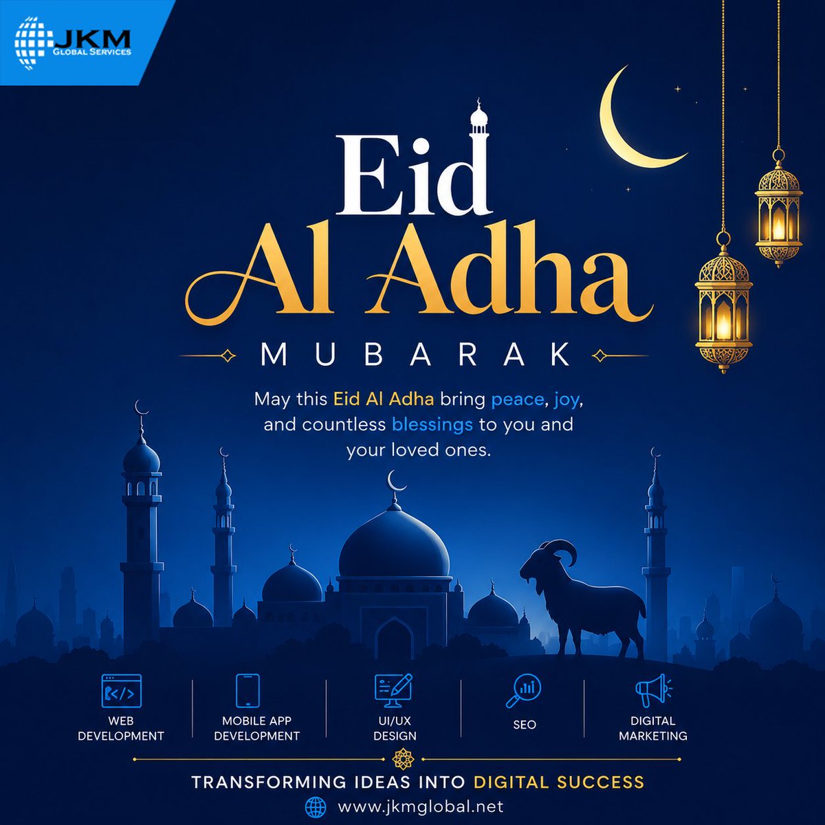 jkm_global's tweet photo. Celebrate the blessings of Eid Al Adha with gratitude, peace, and togetherness. ✨🌙

 JKM Global Services wishes you and your family happiness, prosperity, and success this festive season. Eid Mubarak!

📷 https://t.co/0wQDlal3zx 📷

#EidAlAdha #EidMubarak #JKMGlobalServices https://t.co/gTFmpy0QTw
