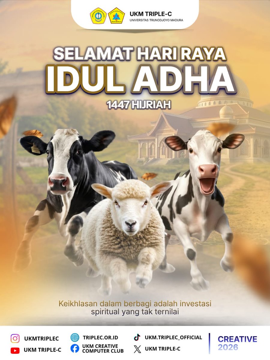 ukmtriplec1's tweet photo. [HARI RAYA IDUL ADHA 1447 HIJRIAH]

Keluarga besar UKM Triple-C mengucapkan Selamat Hari Raya Idul Adha 1447 H.

"Dalam setiap pengorbanan, ada ketulusan".

Salam Creative!!✊
Semangat Creative!!✊

#SemangatBerkarya 
#Creative26 
#UKMTRIPLEC https://t.co/xG1KpXxUxF