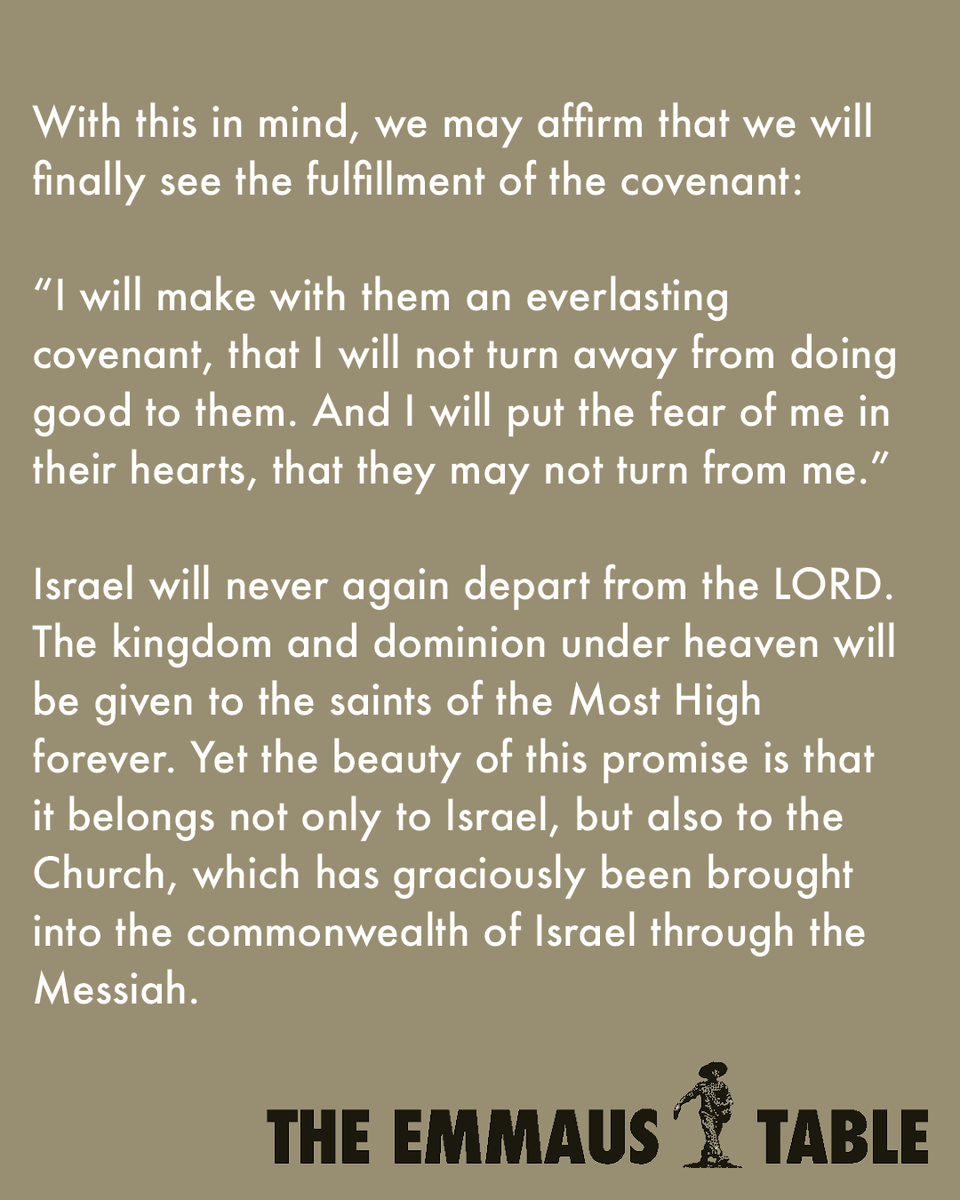 TheEmmausTable's tweet photo. "In that coming day, the LORD will cleanse the land and remove its iniquity 'in a single day.' From that moment forward, there will no longer be merely a remnant within Israel, but the whole nation — 'from the least to the greatest' — will know the LORD. Israel will finally be preserved in holiness as a priestly nation and become an example to all peoples during the reign of Messiah over the earth."

Read and listen to, ISRAEL, THE CHURCH, AND THE ETERNAL COVENANT • PART II by Paulo Maranatha now on our app, website, YouTube, or wherever you get your podcasts. Links in thread.