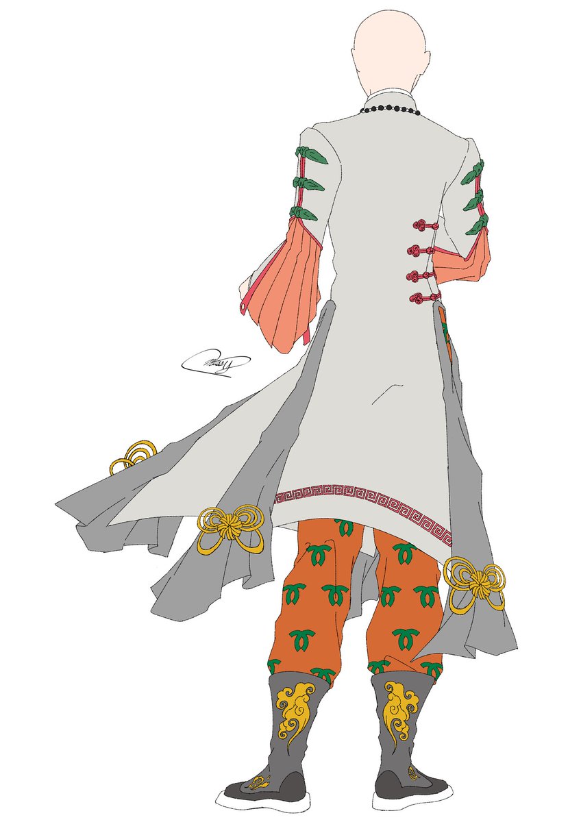 axisbest7's tweet photo. 【プレア】の主人公ファロウの衣装チェンジを公開！
彼の出身国コウベをイメージしたチャイナ服がテーマです！
装飾は南京町にある小物を取り入れ、控えめな配色で高級感溢れる大人なシルエットが魅力です！
出身国のシンボルも描き込みしましたが気付きましたでしょうか？
 #アクシスベスト
 #夜想明 https://t.co/RaxYS2QA8G