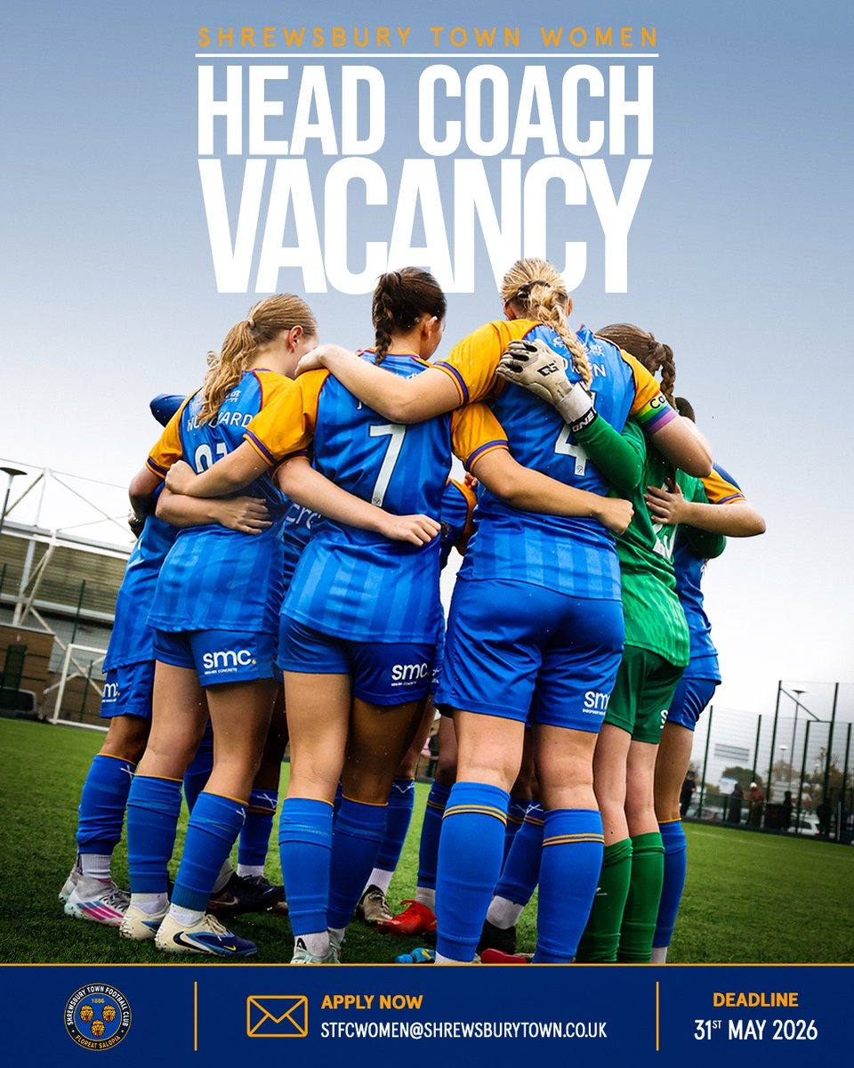 shrewsburytown's tweet photo. Shrewsbury Town Women are now taking applications for a new Head Coach. 

Tap below for more details on how to apply 👇