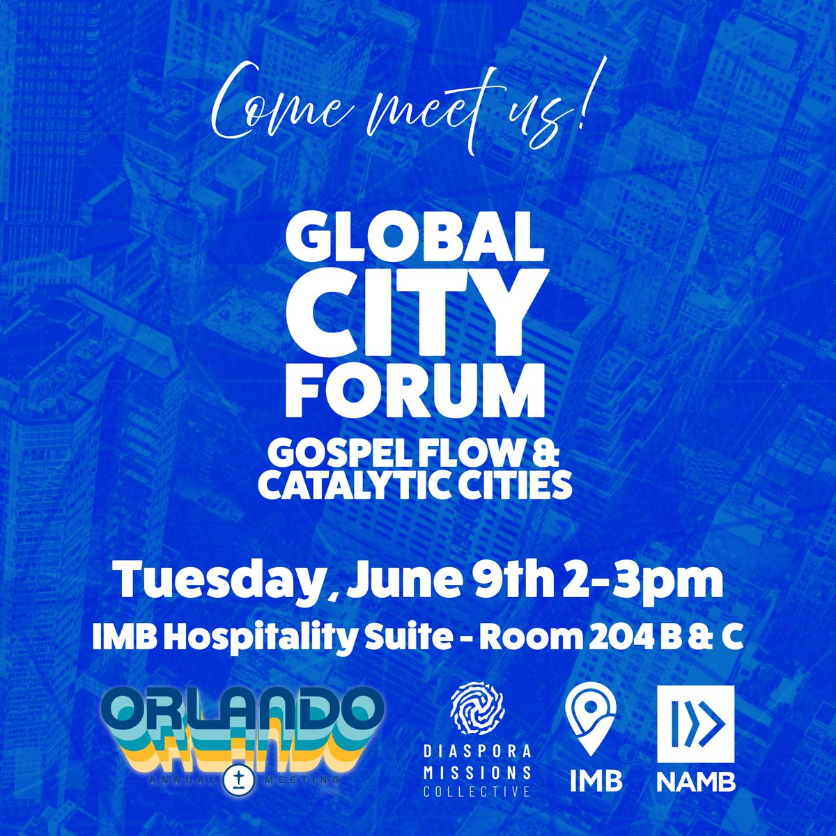 dmc_nations's tweet photo. Come meet the DM Collective at SBC 26 in Orlando! Join us for a conversation about global cities, gospel flow, and harvest fields! We are hosting a special forum this year at the IMB Hospitality Suite in Room 204 B/C. See you there! #sbc26 #dmcollective #harvestfields https://t.co/QcO7ycKGwM