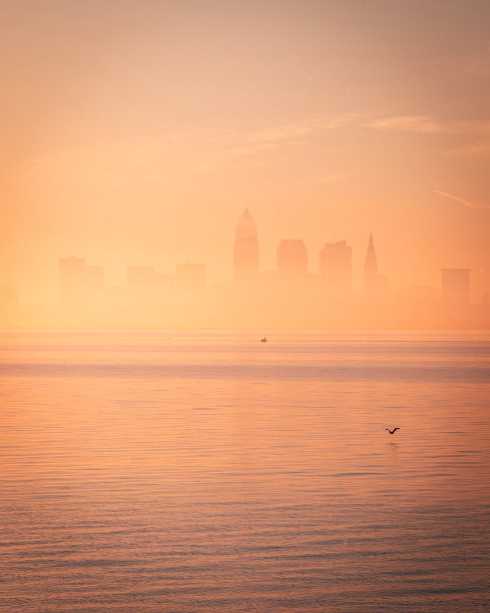 GabeWasylko's tweet photo. Tuesday’s Sunrise over Cleveland, Ohio from Lakewood Park https://t.co/KMc2gjaib9