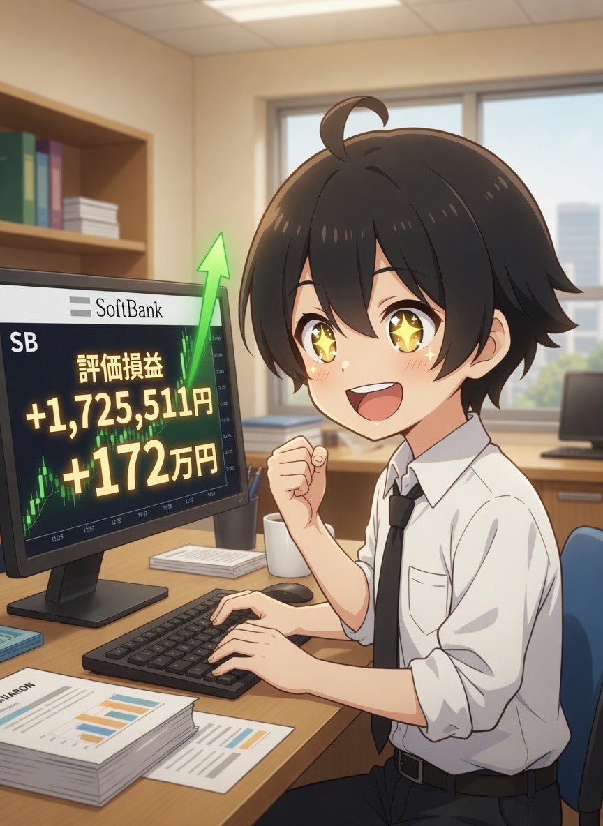 mochikabutaro's tweet photo. 🚀ソフトバンクが爆上げ🚀
1日で +130万ぐらい増えた😆
評価損益 +1,725,511円💰
初心者のラッキーってやつですね😂
利益あるうちに利確考えます
#ソフトバンク #Sofbank #株 #キオクシア #ai #投資 #フジクラ #日本株 #爆益 #nvda #半導体 #日経先物 #投資家 #ダウ #NISA #NASDAQ #SOXL https://t.co/M08qhDPKzK