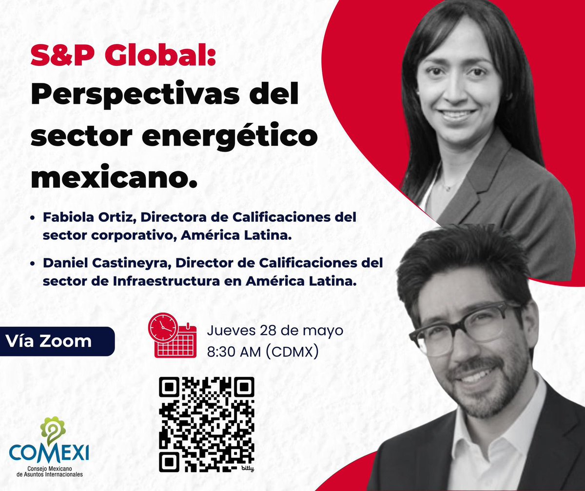garcialcocer's tweet photo. El próximo jueves a las 8:30 am tendremos el tema de las perspectivas del sector energético en México bajo la perspectiva de S&amp;P. Aquí la liga:

Join Zoom Meeting:

https://t.co/ak1ww5rvH2

Meeting ID: 846 4533 2770
Passcode: 720072 https://t.co/3IyQnrJBy8